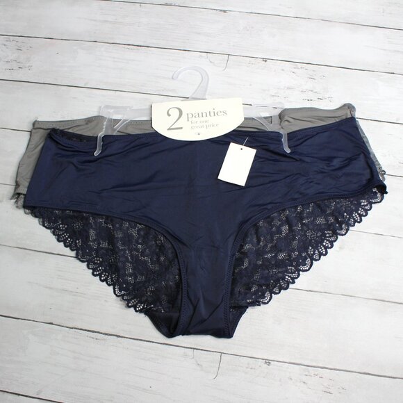 Rene Rofe Women's Lace Panties Set Plus Size 3X Navy Blue Gray - Picture 9 of 9
